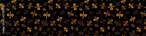 Yellow percent seamless pattern on black background. photo