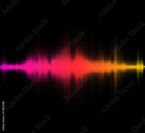Abstract multicolored dotted sound wave.