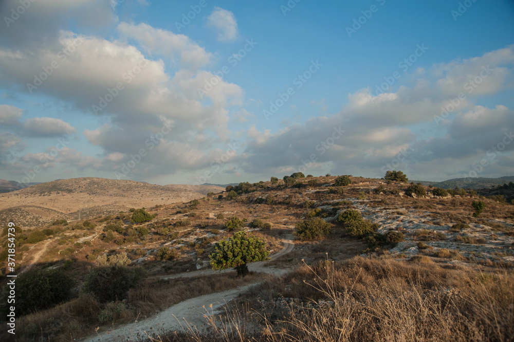 View of the Ayalon valley before sunset . Israel.
