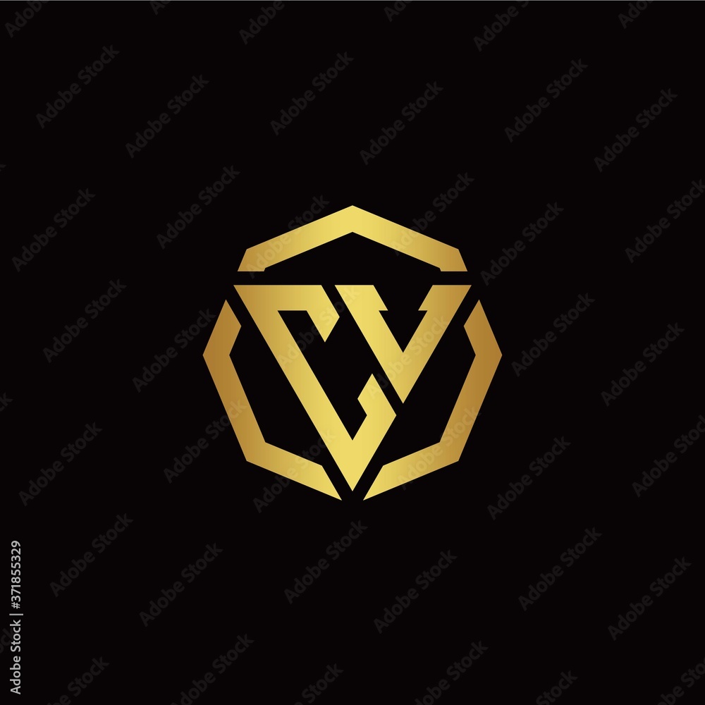 C V initial logo modern triangle and polygon design template with gold color C V initial logo modern triangle and polygon design template with gold color