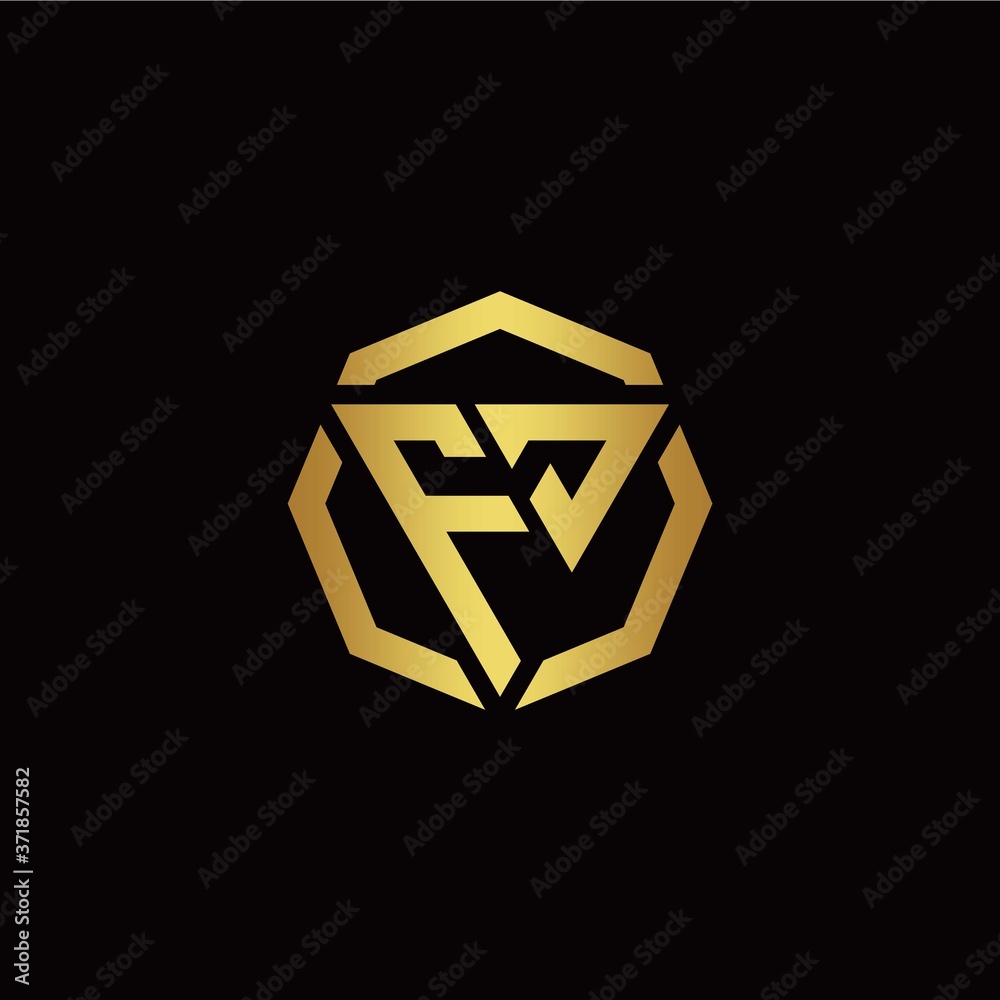 F J initial logo modern triangle and polygon design template with gold color F J initial logo modern triangle and polygon design template with gold color