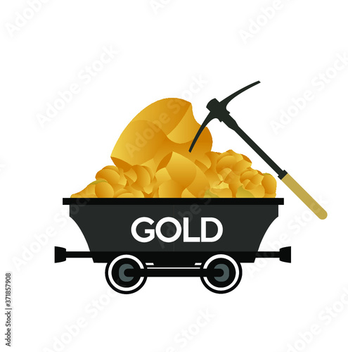 Gold rock,wagon with pickax