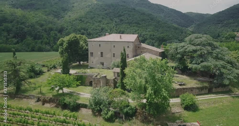 Aerial over an estate dedicated to wine making, French tradition Aerial over an estate dedicated to wine making, French tradition