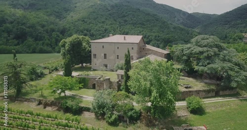 Aerial over an estate dedicated to wine making, French tradition