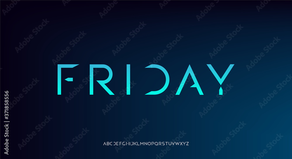 Friday, an abstract futuristic technology alphabet font. digital space typography vector illustration design