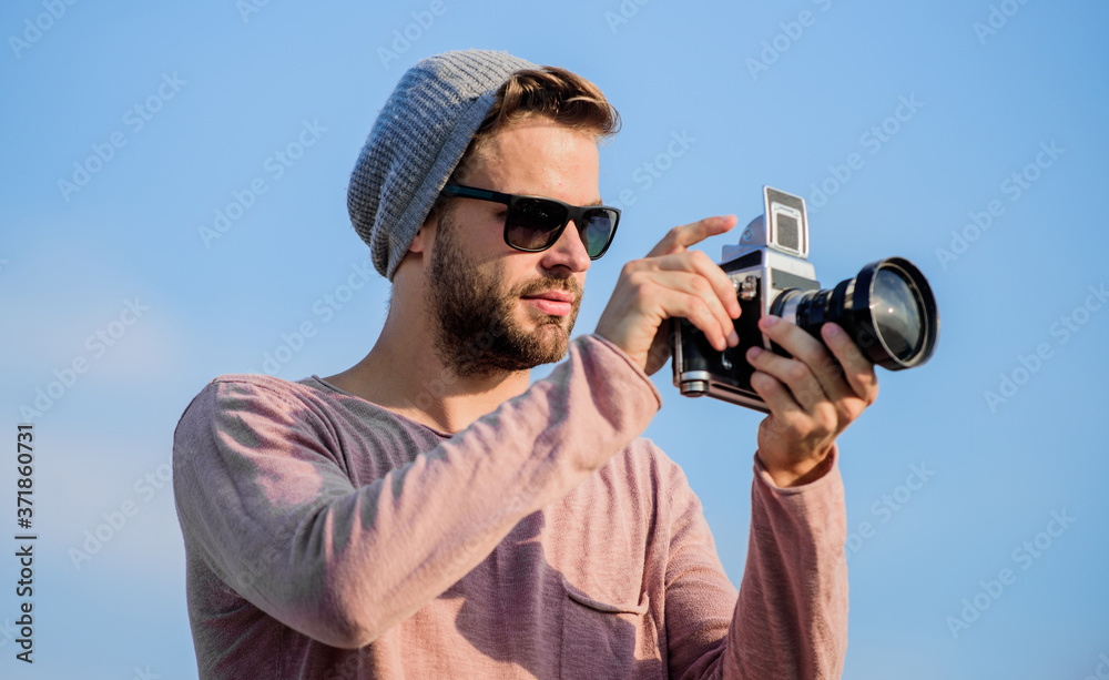 Because every picture tells a story. capture adventure. journalist. travel with camera. male fashion style. looking trendy. macho man with camera. sexy man touristic reporter. photographer in glasses Because every picture tells a story. capture adventure. journalist. travel with camera. male fashion style. looking trendy. macho man with camera. sexy man touristic reporter. photographer in glasses