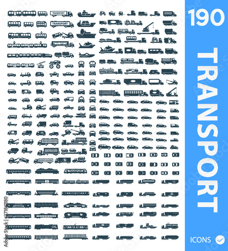 Transport car, transport icons set of 190 icon