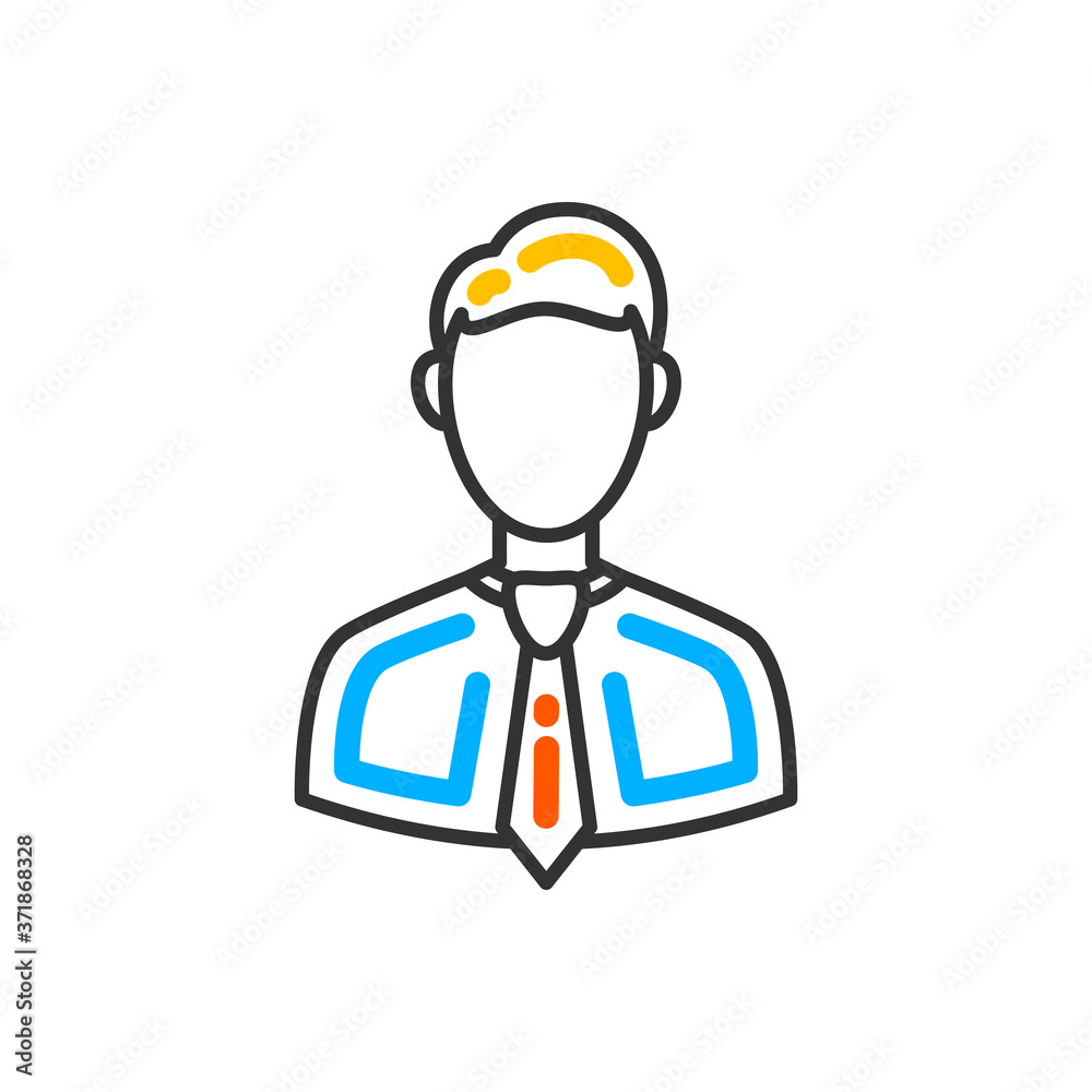 User vector icon of man in business suit. Vector color icon.