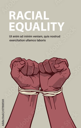 african american black fists tied with rope stop racism racial equality black lives matter concept vertical copy space vector illustration