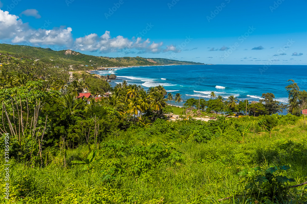 A view looking down towards Bathsheba Beach on the east coast of Barbados
