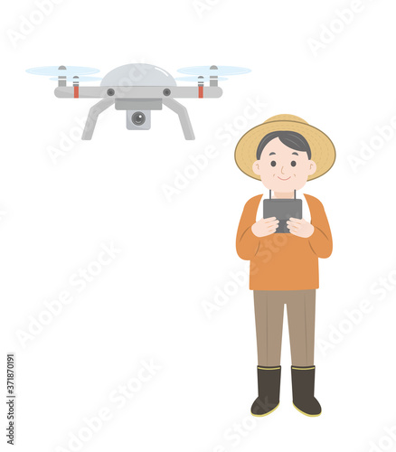 農家 ドローンを飛ばす農夫のイラスト