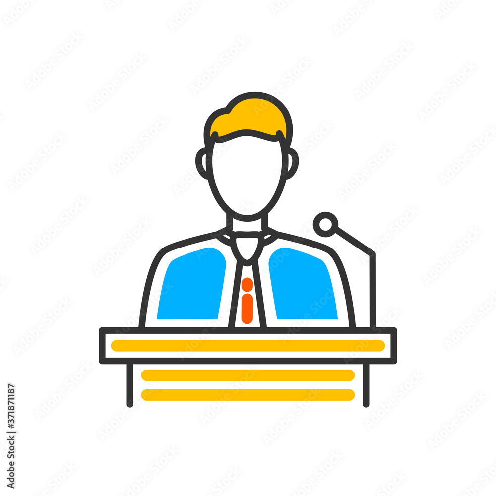 Icon of a tribune with a speaker. Vector color icon.