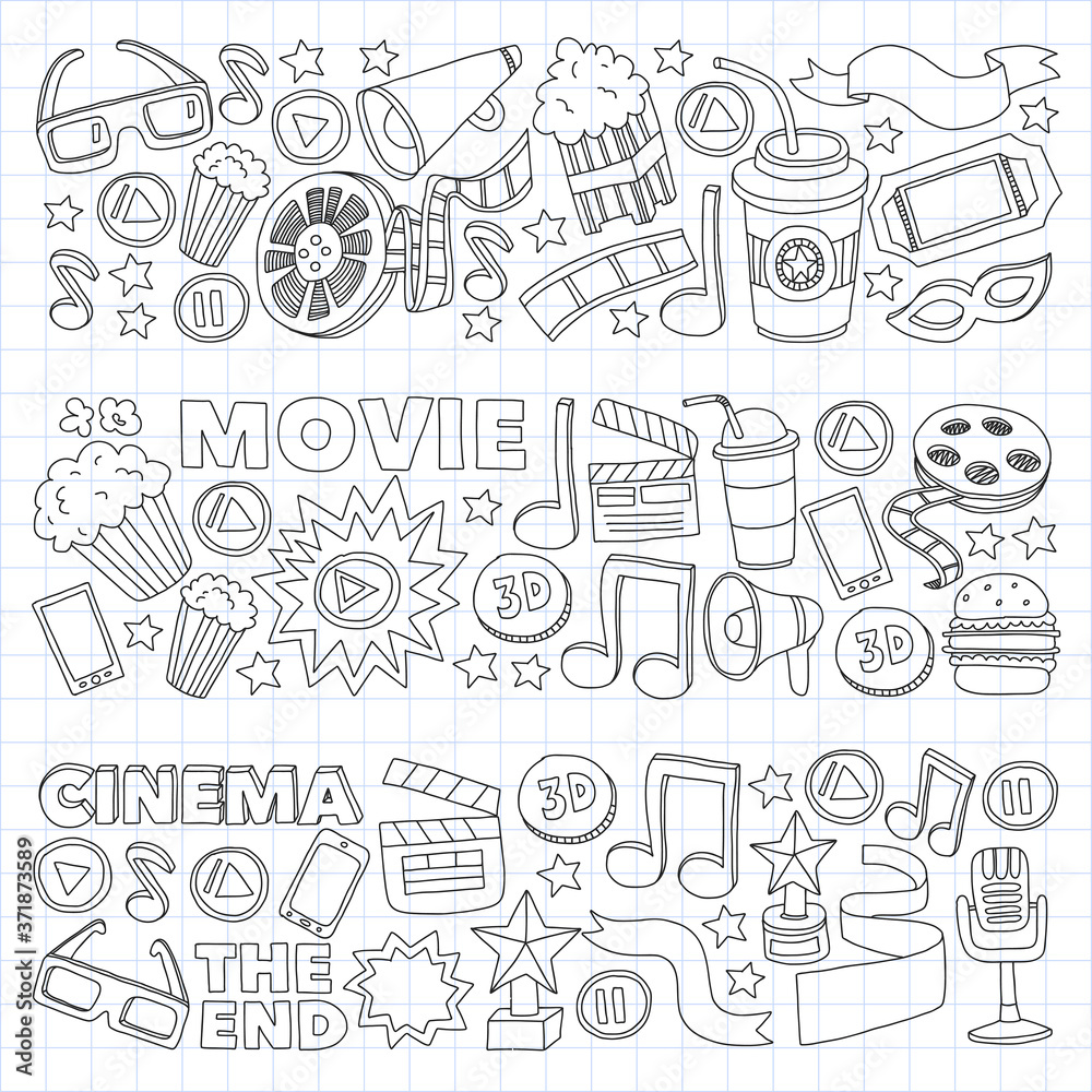 Cinema, movie. Vector film symbols and objects Cinema, movie. Vector film symbols and objects