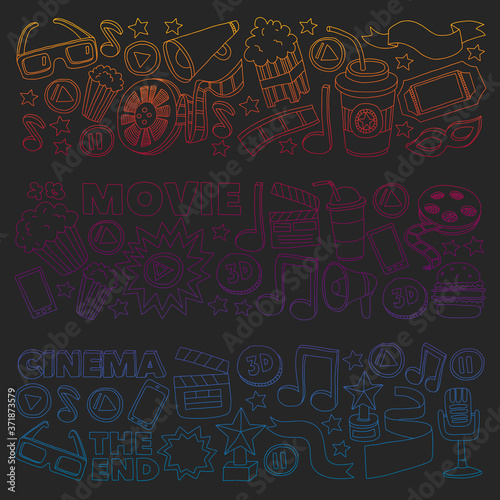 Cinema, movie. Vector film symbols and objects