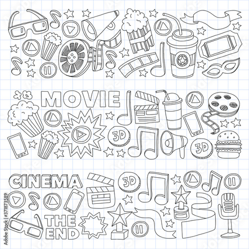 Cinema, movie. Vector film symbols and objects