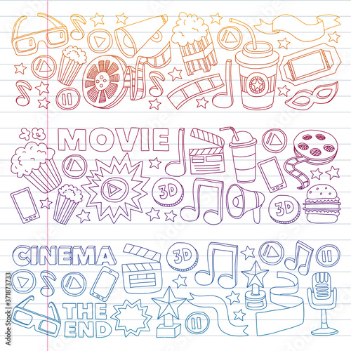 Cinema, movie. Vector film symbols and objects