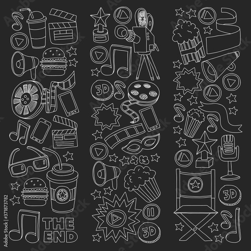 Cinema, movie. Vector film symbols and objects