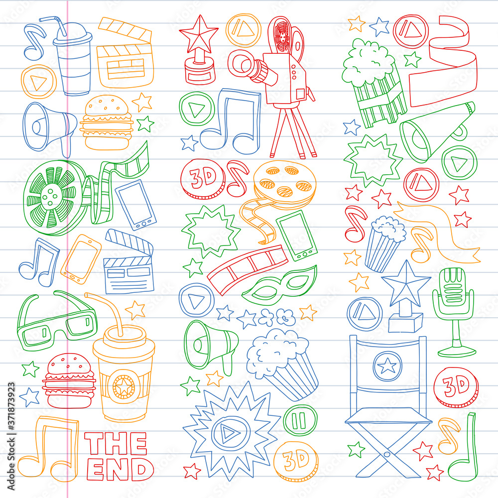 Cinema, movie, film doodles hand drawn sketchy vector symbols and objects Cinema, movie, film doodles hand drawn sketchy vector symbols and objects