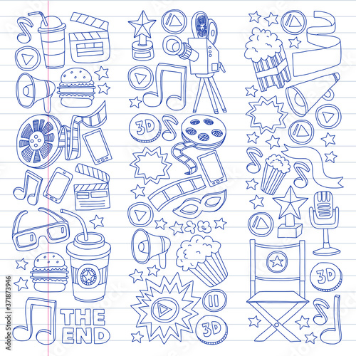Cinema, movie. Vector film symbols and objects