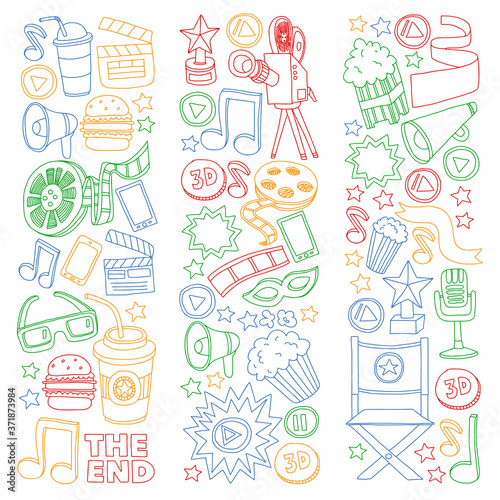 Cinema, movie. Vector film symbols and objects