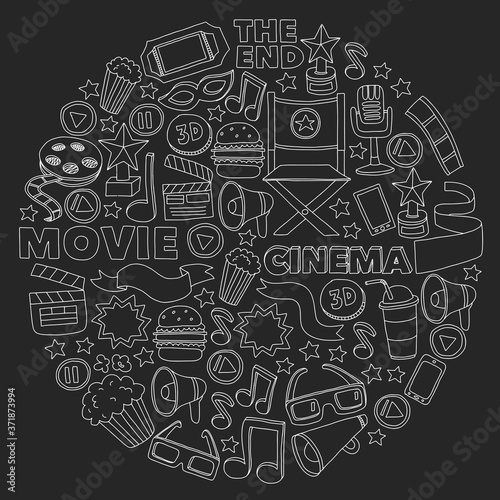 Cinema, movie. Vector film symbols and objects