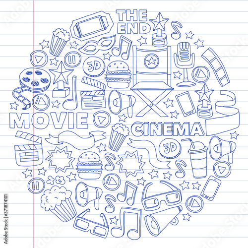 Wallpaper Mural Cinema, movie. Vector film symbols and objects Torontodigital.ca
