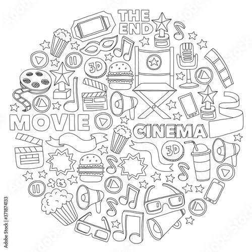 Cinema, movie. Vector film symbols and objects