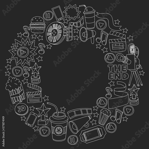 Cinema, movie. Vector film symbols and objects