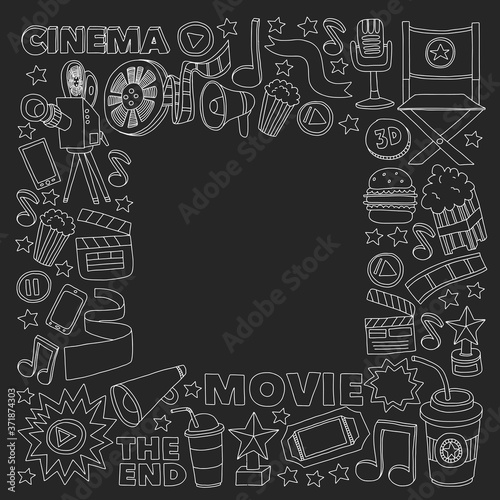 Cinema, movie. Vector film symbols and objects
