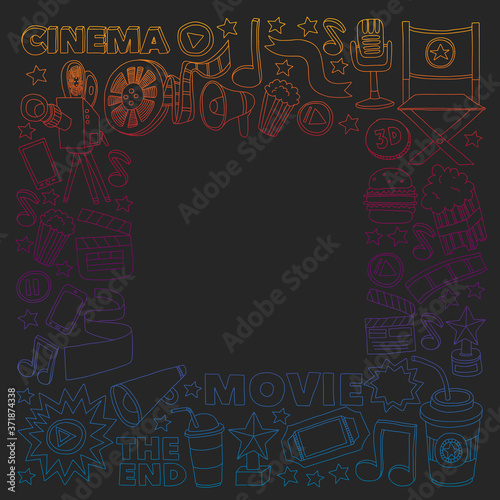 Cinema, movie. Vector film symbols and objects