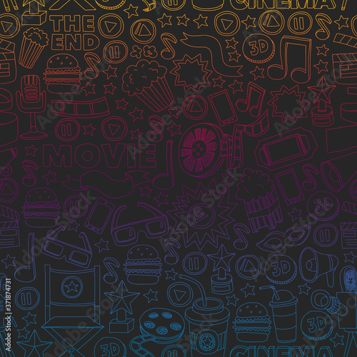Cinema, movie. Vector film symbols and objects