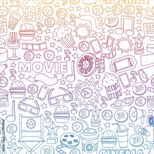Cinema, movie. Vector film symbols and objects