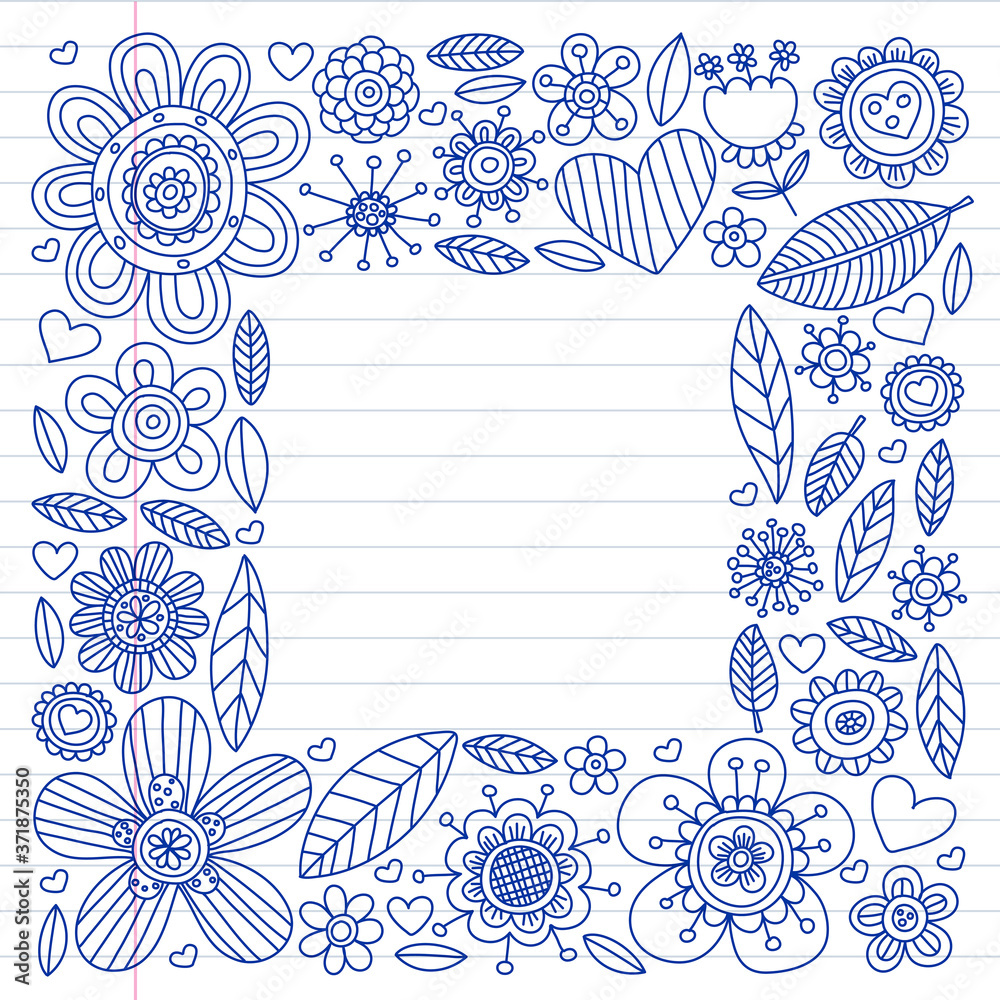 Fototapeta premium Flowers vector pattern. Background for wedding design, coloring page, book.