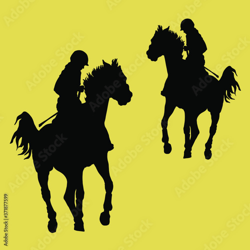 Silhouette of a rider on a resisting horse, Equestrian sport, isolated black  silhouette, place for your text, banner, postcard