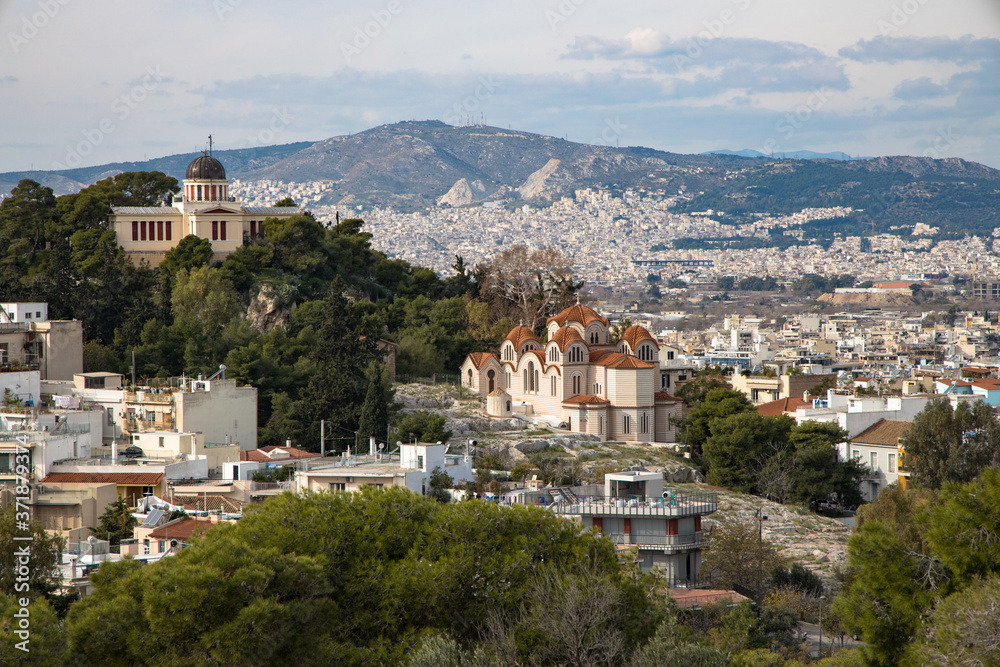 View over Athens featuring the Agia Marina, Greece