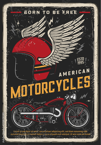 Foto Motorcycle poster vintage, motorbike and biker racing vector retro sign