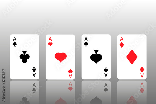 Playing cards four aces on a gray background.Flat vector illustration.