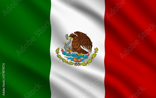 Mexican flag, Mexico country national identity, vector design with eagle and snake. Foreign language learning, international business or travel symbol, realistic 3d waving Mexican traditional flag photo