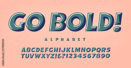Go Bold Alphabet; A Fun and Whimsical Font in Three-Toned Harmonized Colors. This Lettering Would be Good for Party Invitations; Birthday Greetings, Kids Products, Gift Wrap, and Much More.