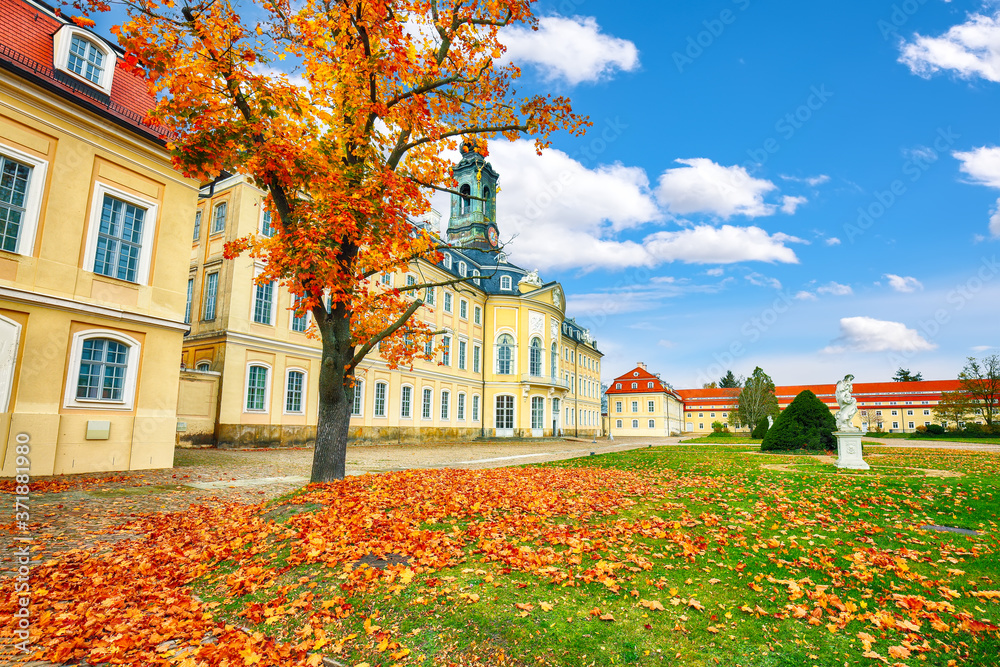 Picturesque autumn view on the Hunting Castle Hubertusburg