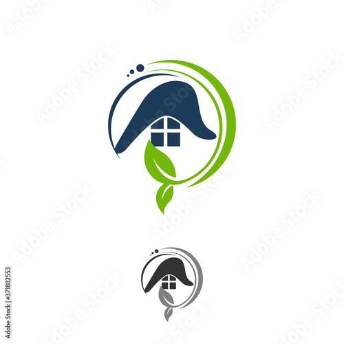 Green house icon with leaves - eco concept vector. This graphic also represents residence built using green technologies, sustainable development, nature conservation, etc