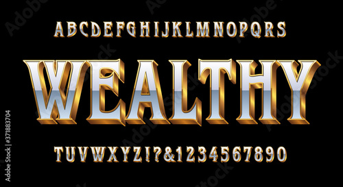 Wealthy Alphabet; An Expensive Looking and Elegant Font. This Letter Style Has the Appearance of 3d Gold Edges, and a Pearlescent Inner Solid. Nice Typeface for Anything Classy, Sophisticated, Pricey.