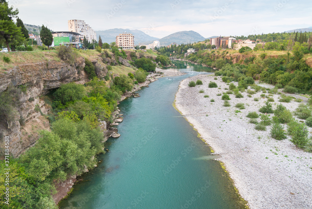 Podgorica landscape,view from bridge crossing the river,Montenegro,Eastern Europe.