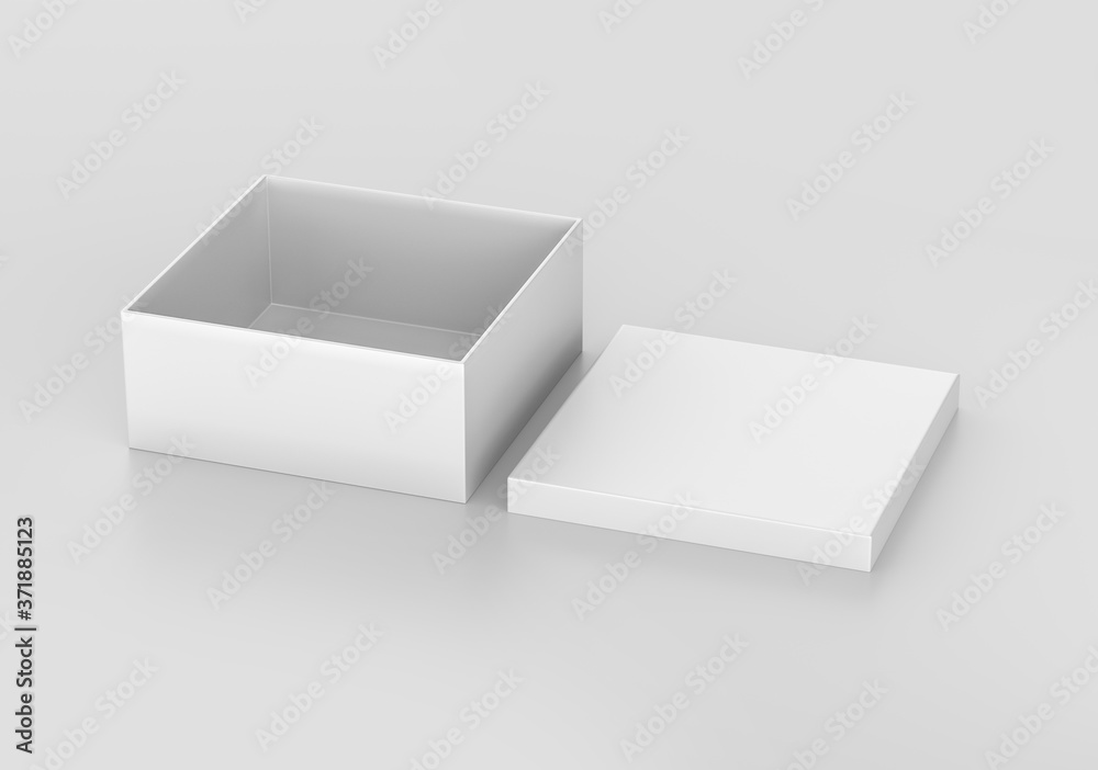 White Realistic Square Box Mockup, Blank Cardboard Shoe box, 3d Rendering isolated on white background ready for your design White Realistic Square Box Mockup, Blank Cardboard Shoe box, 3d Rendering isolated on white background ready for your design