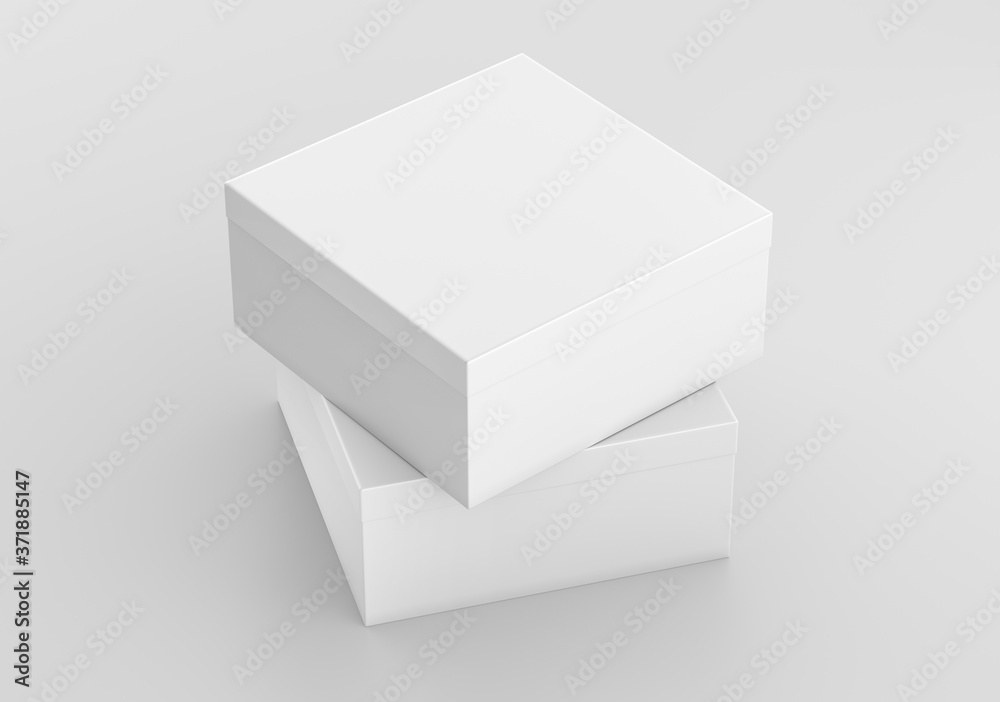 White Realistic Square Box Mockup, Blank Cardboard Shoe box, 3d Rendering isolated on white background ready for your design White Realistic Square Box Mockup, Blank Cardboard Shoe box, 3d Rendering isolated on white background ready for your design