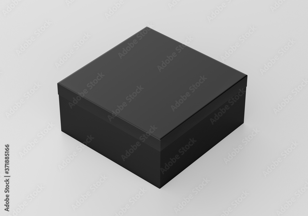 Black Realistic Square Box Mockup, Dark Cardboard Shoe box, 3d Rendering isolated on white background ready for your design Black Realistic Square Box Mockup, Dark Cardboard Shoe box, 3d Rendering isolated on white background ready for your design