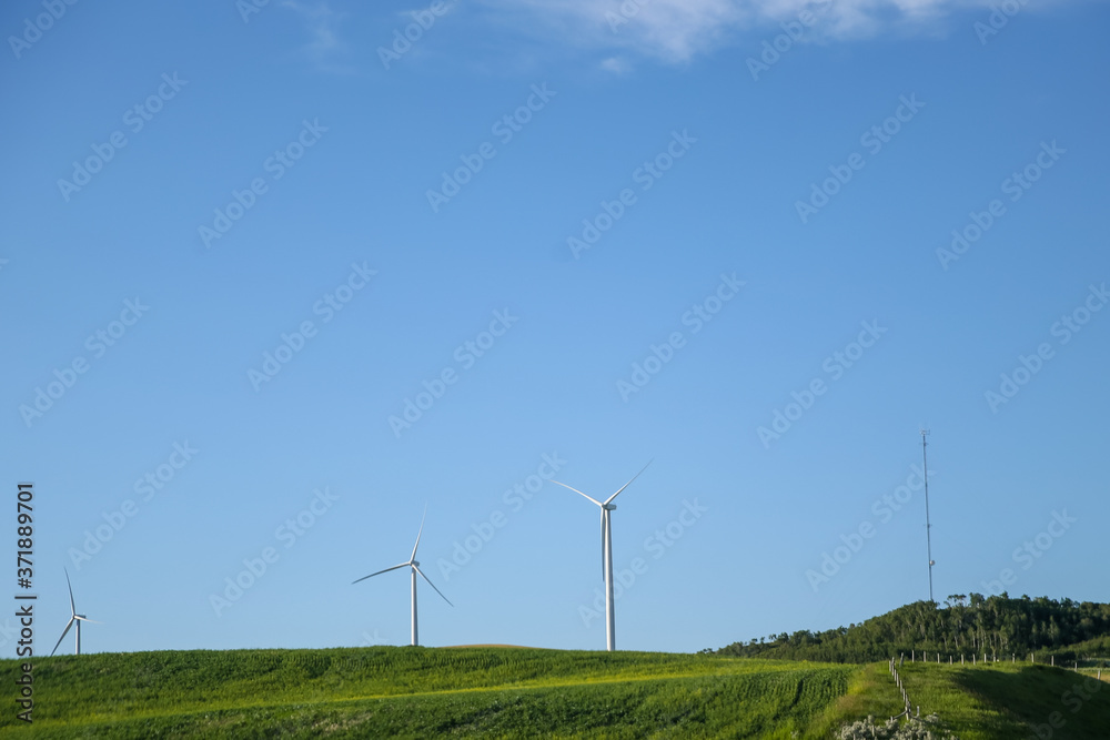 Wind turbines along the highways of Eastern Alberta Canada