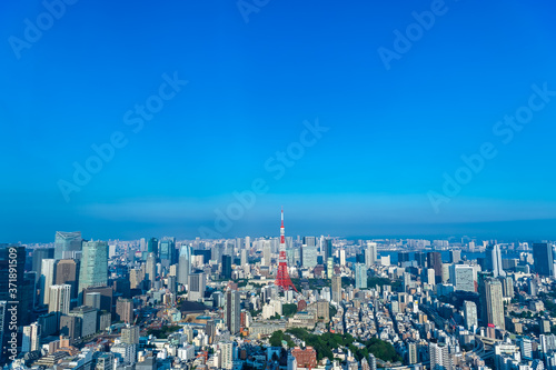 東京都港区六本木の高層ビルの展望台から見た東京の都市景観