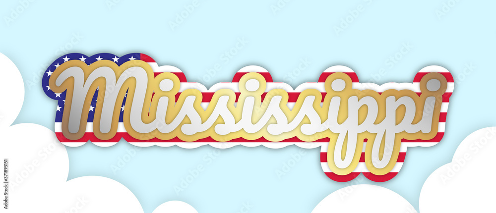 custom made wallpaper toronto digital"Mississippi" banner, big bold stroke style text. Editable removable background. Gold and silver script on the US flag, in sky with clouds. Vector Illustration.