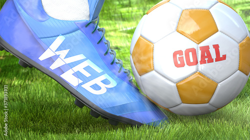 Web and a life goal - pictured as word Web on a football shoe to symbolize that Web can impact a goal and is a factor in success in life and business  3d illustration